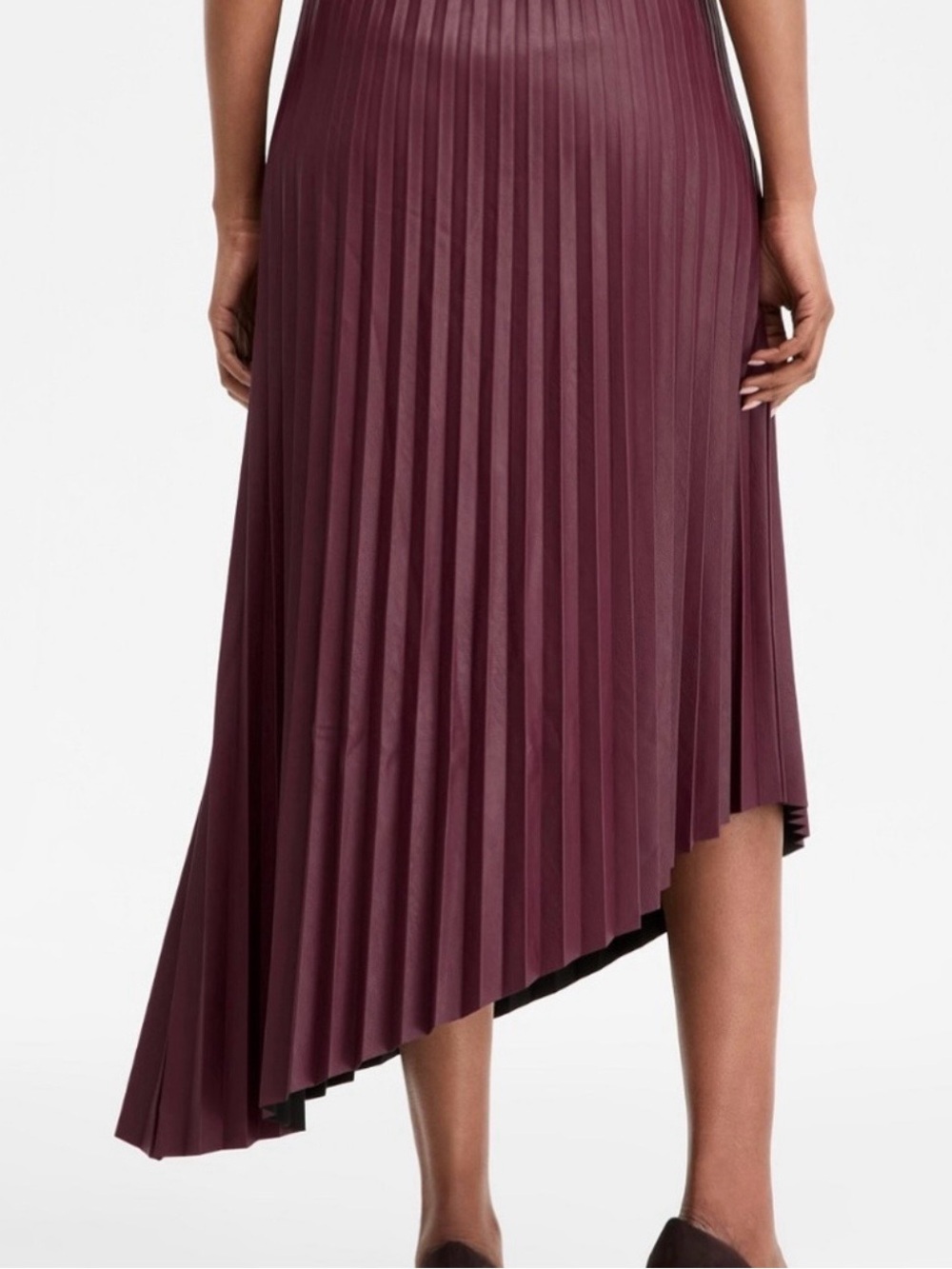 Macy's Asymmetrical Pleated Faux leather Skirt in Plum burgundy